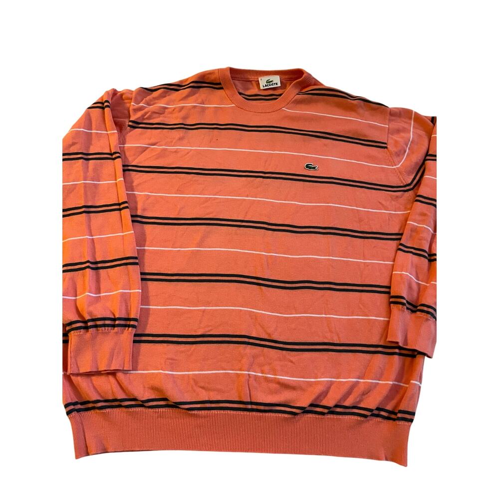 Lacoste Men’s XXL Cotton Sweater Stripe Coral Peach Crewneck Croc Logo Knit